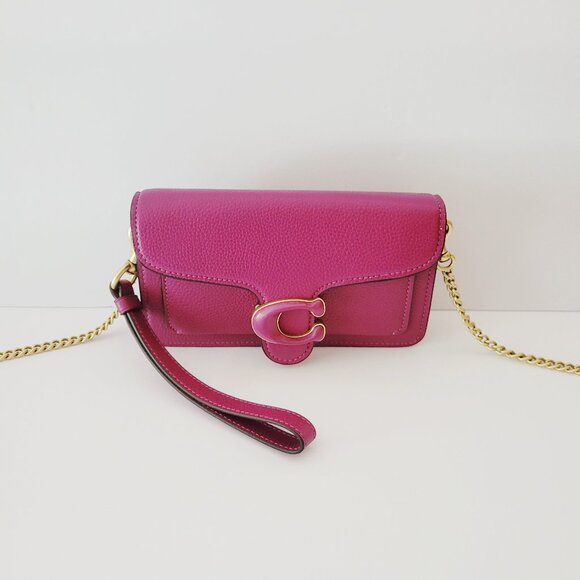 Coach CJ925 Polished Pebbled Leather Tabby Wristlet Crossbody Clutch Deep Plum - Picture 1 of 8